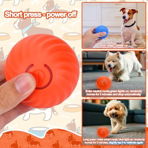 Interactive Dog Toys Ball, Self Rolling Dog Ball with Cover Anti-Chewer for Small/Medium/Large Puppy Pet Toys, Active Rolling Ball for Dogs Enrichment, Motion Activated Toys That Move its Own Orange