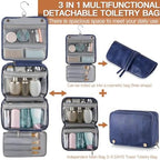 Elviros Toiletry Bag Hanging Travel Organizer for Men and Women, 3 in 1 Multifunctional Large Makeup Cosmetic Case for Toiletries Accessories, Water-resistant PU Leather Bathroom Dopp Kit Shaving Bag