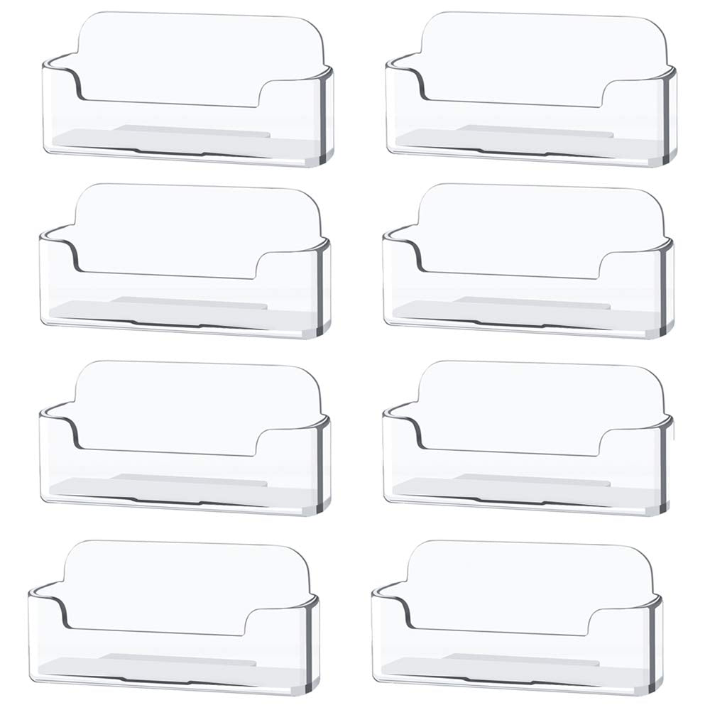8 Pack Plastic Business Card Holder - Clear Business Card Case for Desk - Office Acrylic Business Card Stand Display