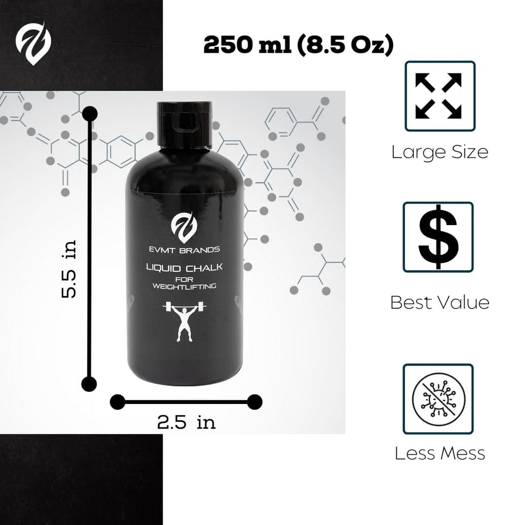 EVMT Brands Liquid Chalk, Mess-Free Gym Chalk for Weightlifting. Sweat-Resistant and Long Lasting Lifting Chalk for Stronger Grip and Better Results. Liquid Chalk for Weightlifting. Package May Vary.