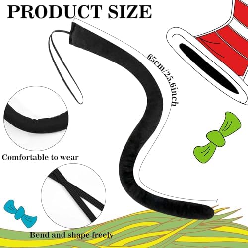 4 Pcs Cat Costume Set Include Top Hat,Oversized Bowtie with Fur,Gloves and Tail for Kids World Book Day Dress Up