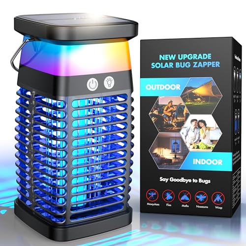 Bug Zapper Outdoor Indoor Mosquito Zapper Solar Fly Zapper Rechargeable Electric IP70 Waterproof Plug in with RGB Light & Reading Lamp for Patio Camping Home Backyard
