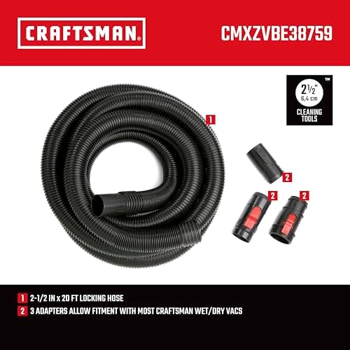 CRAFTSMAN CMXZVBE38759 2-1/2 in. x 20 ft. POS-I-LOCK Wet Dry Vac Hose Attachment Kit, Industrial-Grade Shop Vacuum Replacement Hose, Fits Most Wet/Dry Vacuums with a 2-1/2 in. Diameter