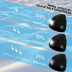 Bluetooth Beanie Hat with Light, Unisex LED Cap with Headphones Built-in Stereo Speakers & Mic, Tech Gift for Men Women Dad Black