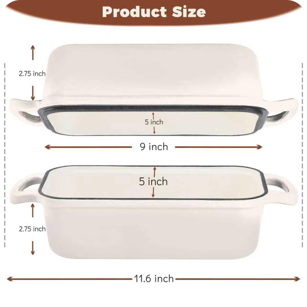 Articasting Cast Iron Bread Loaf Pan with Lid, Loaf Pans for Baking Bread 9x5, Enameled Bread Pans for Homemade Bread, Sourdough, Set of 2 (Cream White)