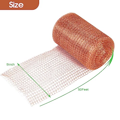 Copper Mesh Roll for Mice Rat Rodent Repellent, Sturdy 5" X 50' Copper Wool Mouse Trap for Bat Snail Bird Control with Packing Tool