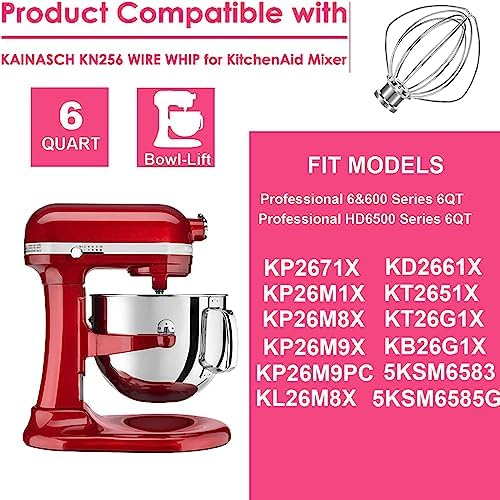 KN256WW Stainless Steel Whisk Attachment for KitchenAid 6 Quart Bowl-Lift Stand Mixer 6-Wire Whip Attachment for Kitchen Aid Accessories