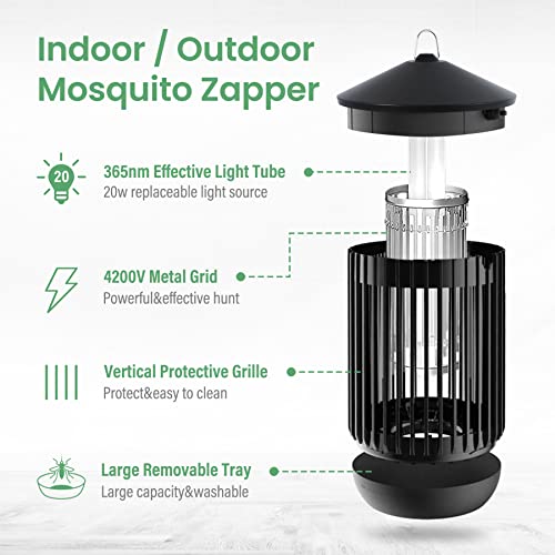 Bug Zapper Outdoor, Electric Mosquito Zapper Indoor, Fly Trap, Fly Zapper, Mosquito Killer, 20W UV Bulb Lamp, Waterproof Insect Repellent Catcher for Camping, Garden, Patio, Home, Kitchen, Backyard