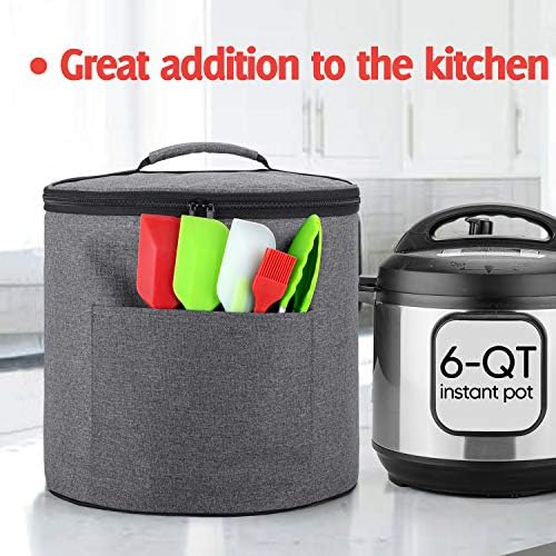 Luxja Dust Cover Compatible with 6 Quart Instant Pot (Enclosed on the Bottom), Zipper Closure Cover Compatible with 6 Quart Instant Pot (with Accessories Pockets, Patent Design), Gray (Medium)