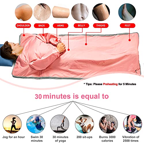 Surnuo Larger Size Sauna Blanket for Detox- Far Infrared (FIR) Sauna Blanket, Sweating Sauna Bed Body Heating with Sleeves for Stress Pain Relief Health Pink