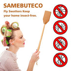 SAMEBUTECO Heavy-Duty Leather Fly Swatter Set: 1 Grey & 1 Black Included, 19.7" Effective Insects Catcher with Bench Wood Handle Fly Swatter Comfort Hold