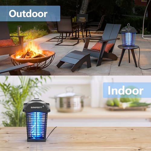 BANPESTT Bug Zapper Outdoor, Mosquito Zapper with Dusk-to-Dawn Light Sensor, Waterproof Fly Zapper, Electric Mosquito Killer for Home, Patio, Backyard（Black）