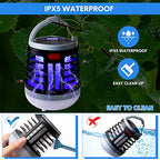 2 Pack 3 in 1 Bug Zapper USB Rechargeable Mosquito Killer Portable Waterproof Mosquito Repellent Outdoor Indoor LED Lantern Bug Zapper Camp Light SOS Emergency Light for Home, Backyard, Patio (Black)