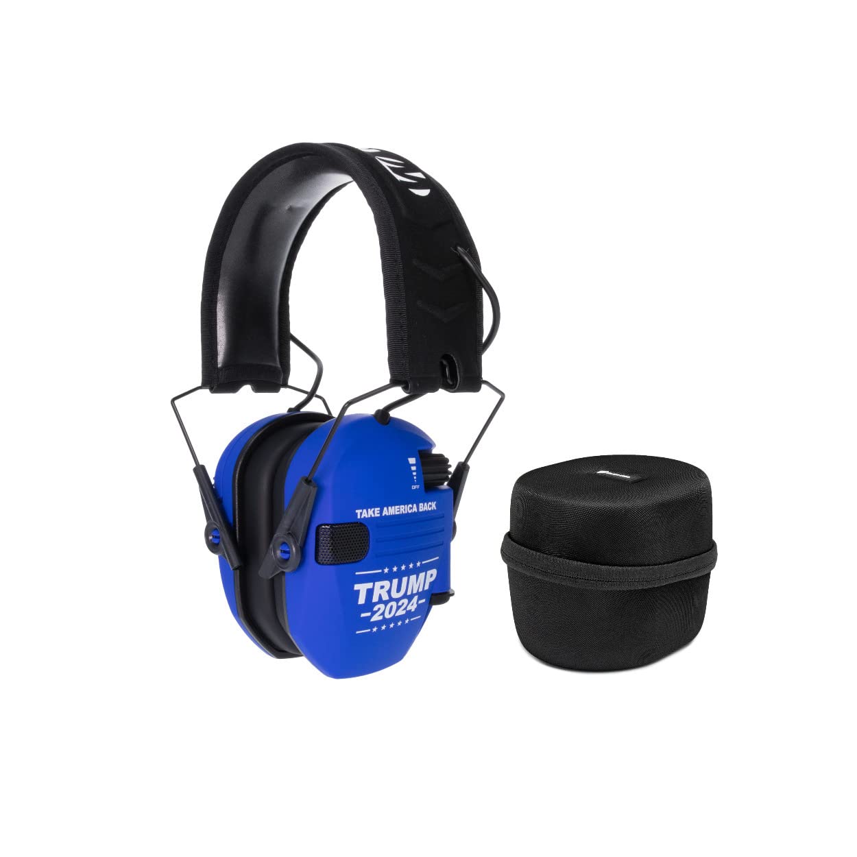 Walker's Game Ear Razor Lightweight Shooting Hunting Range Hearing Protection Muffs- Take America Back Series (Trump 2024) Bundle with Protection Case (2 Items)