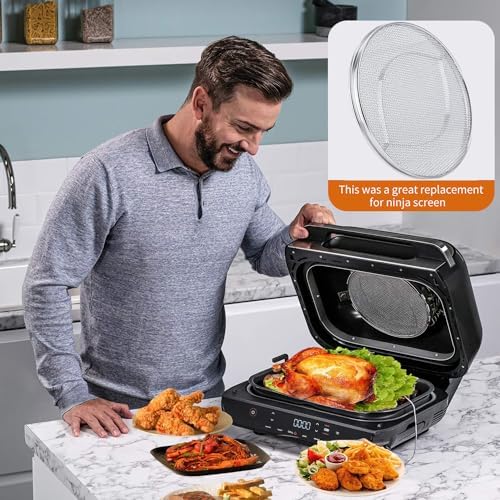 Stainless Steel Splatter Shield for Ninja Foodi FG551, Reusable 6-in-1 Air Fryer Accessories, Indoor Grill Accessories, Fine Mesh Splatter Screen, Ninja Replacement Screen Splash Guard