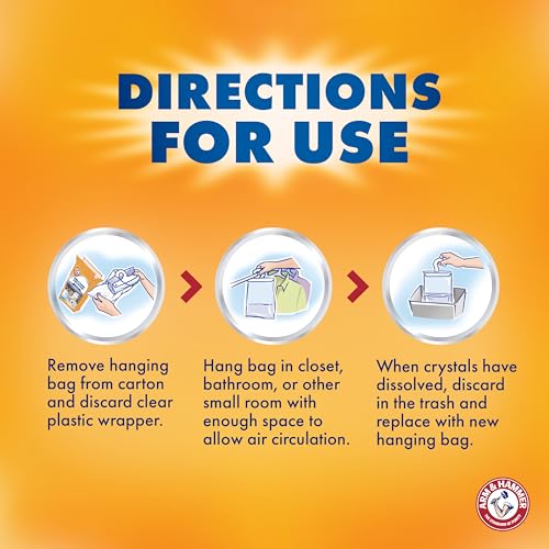 Arm & Hammer Hanging Moisture Absorber and Odor Eliminator, 16.1 oz., 6 Pack, Fragrance Free, Moisture Absorbers for Closet and Small Rooms, Long-Lasting Freshness