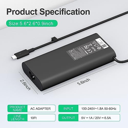 New Replacement Dell 130W Laptop Charger USB C Type C for Dell XPS 15 9575 9520 9510 9500 17 9720 9710 9700 Precision 5530 5550 5560 5570 5750 5760 3560 Latitude 5411 5421 5511 5520 5521 Power Cord