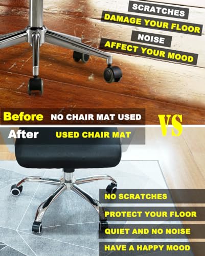 Office Chair Mat for Hardwood Floor, 60"x48" Office Rug Highly Premium Quality Rolling Chair Mat, Desk Chair Mat - 3.86lbs Anti-Slip Office Mat for Laminate Floor etc, Black Grey