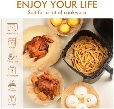 Air Fryer Paper Liners for Ninja, 100Pcs Air Fryer Liners Disposable Non-stick Parchment,Oil-proof Air Fryer Accessories for 3-5 QT Air Fryer, Microwave, Round,6 inch