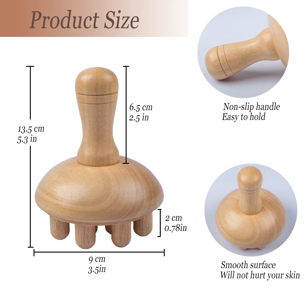 xukele Wood Therapy Mushroom Massage Tools, Wooden Mushroom Massager, Anti Cellulite Lymphatic Drainage Therapy Massage Cup Tools for Body Shaping