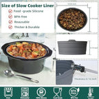Slow Cooker Liners, Foldable Reusable Silicone Cooking Liners Compatible with Crock-Pot & Hamilton Beach Oval 6 QT, Leakproof Dishwasher Safe Slow Cooker Accessories for Most Oval Shape 1 PCS Grey