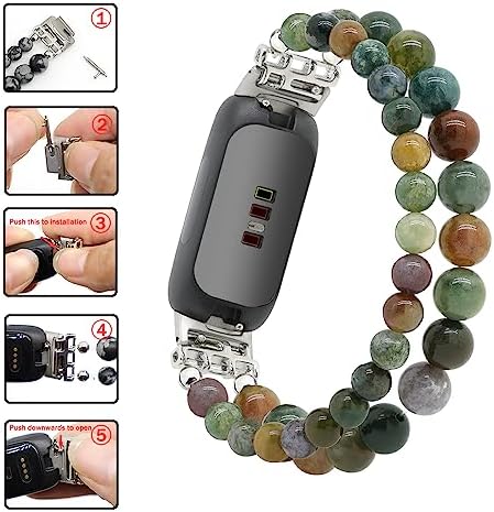 C&L Accessories Bracelets Compatible with Fitbit Inspire 3 Bands for Women Beaded Wristband Adjustable Gemstone Replacement Straps