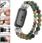 C&L Accessories Bracelets Compatible with Fitbit Inspire 3 Bands for Women Beaded Wristband Adjustable Gemstone Replacement Straps