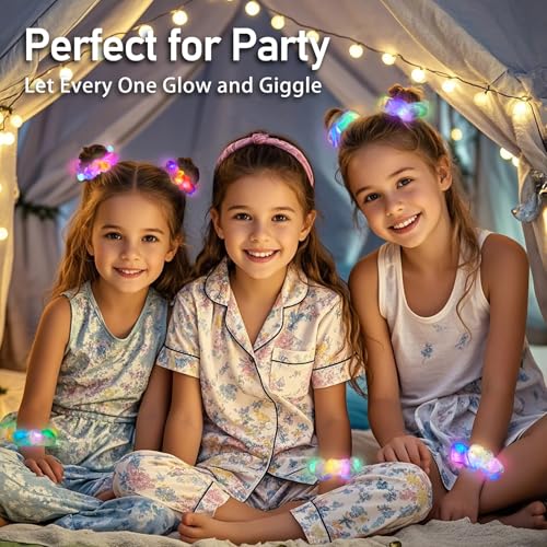 20PCS Glow in the Dark Scrunchies, Light Up Scrunchies for Girls & Women, Led Hair Scrunchies for Party Supplies, Rave Hair Accessories for Glow Neon Sleepover Party Favors