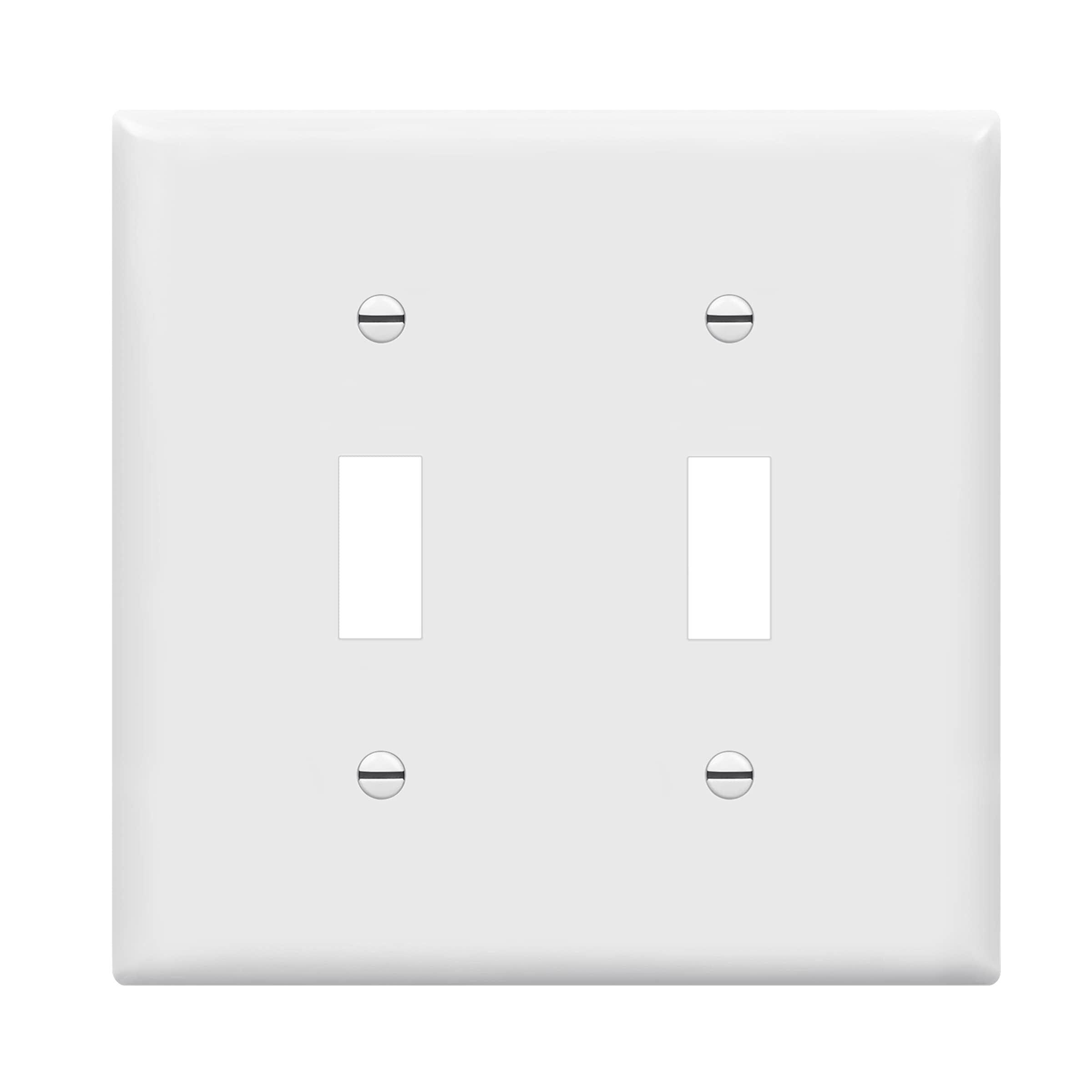 Toggle Light Switch Wall Plate, Gloss Finish, Size 2-Gang 4.50" x 4.57", Double Switch Cover, Unbreakable Polycarbonate Thermoplastic, 8812-W, White