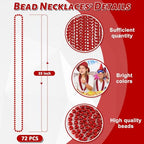 EOBOH 72PCS Bead Necklace, Red Christmas Bead Stuff Party Favors, 33" Necklaces Festival Parade Throw Accessories for Wedding Birthday Valentines Mardi Gras Christmas Celebrations Decorations