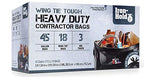 Iron-Hold Contractor Trash Bags - 45 Gallon, 18 Bags, Wing Tie Closure, 3 MIL Thick, Gusseted Bottom, Black - Heavy Duty Industrial Strength Garbage Bags