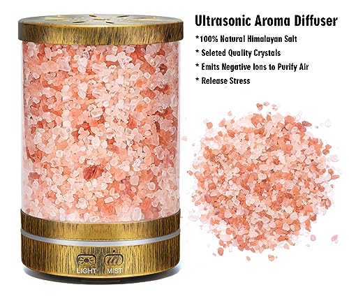 Essential Oil Diffuser, Aromatherapy Diffuser Himalayan Pink Salt Crystal, Diffusers for Essential Oils with 7 Color Lights 2 Mist Mode, Reduce Noise Design for Baby Room 120ml
