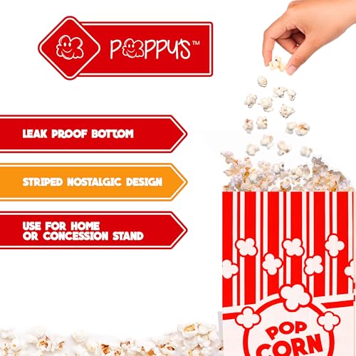 Poppy's Paper Popcorn Bags - 1000 2 oz Concession-Grade Bags, Popcorn Machine Accessories for Popcorn Bars, Movie Nights, Concessions