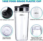 Blender Replacement Parts Compatible with Nutri Ninja, 5 Fins Extractor Blade, 2×16oz Cups with To-Go Lids, 3×Rubber Gasket Accessories for Ninja QB3000/QB3000SSW/QB3004/QB3005/QB3001