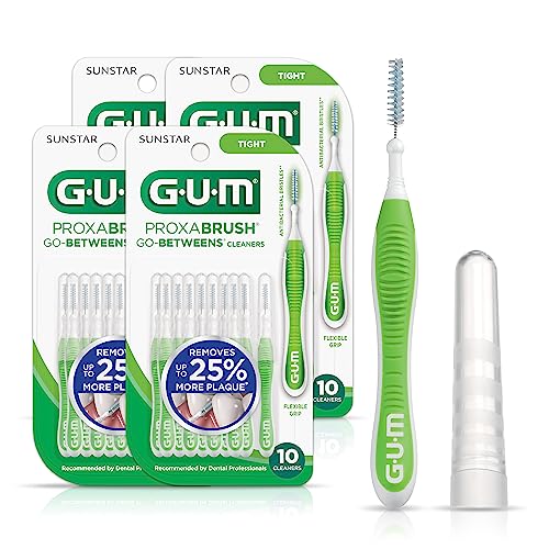 GUM Proxabrush Go-Betweens - Tight, Interdental Brushes for Tight Teeth, Dental Picks for Plaque Removal, Safe for Braces & Dental Devices, 10ct (4Pk)
