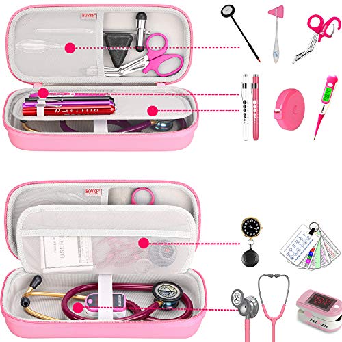 BOVKE Stethoscope Case fits 3M Littmann Classic III Monitoring Stethoscope, Lightweight II S.E, MDF Acoustica, Cardiology IV Diagnostic Stethoscope Holder with Pocket for Nurse Accessories, Pearl Pink