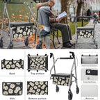 LedBack Rollator Walker Accessories 3 Pack Daisy Rollator Walker Seat and Backrest Rollbar Covers Soft Universal Walkers Seat Covers Organizer Pouch Storage