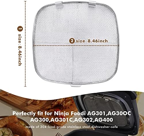 Stainless Steel Splatter Shield for Ninja Foodi AG301, Air Fryer Accessories for Ninja Foodi 5-in-1 Indoor Grill, Replacement Parts Splatter Screen for Ninja Foodi AG300, AG300C,AG301C, AG302, AG400