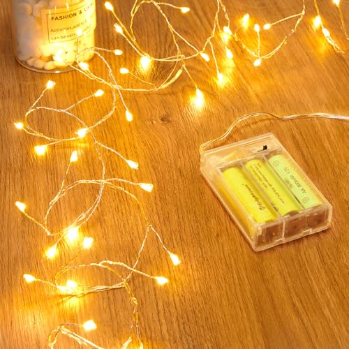 4 Pack Fairy Lights Battery Operated, 5 Feet 60 LED Twinkle String Lights Waterproof Firecracker Starry Lights for DIY Wreath Home Wedding Bedroom Mason Jar Holiday Christmas Decorations, Warm White