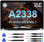 Replacement Screen 13.3" for MacBook Pro 13-inch M1 2020 Retina A2338 (Model: EMC 3578 EMC 8162 MYD83 MYD92 MYDA2 MYDC2 MNEQ3 MNEP3 MNEJ3) Full LCD Screen Display Assembly (Silver)