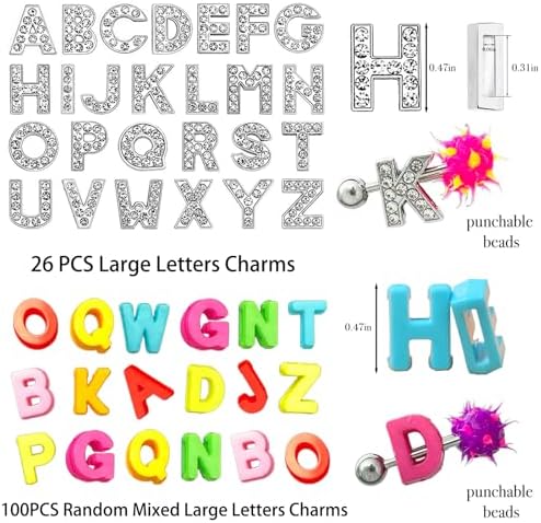 606PCS Nail Charms for Acrylic Nails,Large Letters Puncture Charms Silver and Colourful Alphabet Beads Dice Nail Accessories Nail Art Supplies Manicure Craft DIY