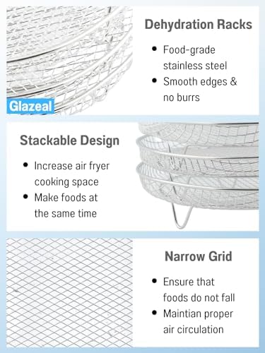 Three Stackable Dehydrator Racks for Ninja, Instant Pot Vortex, COSORI, CHEFMAN, Gowise, Ultrean, Gourmia - 304 Stainless Steel Grill Rack Fits 4.2-5.8 QT Air Fryer, Oven Air Fryer Accessories