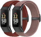 Elastic Braided Bands Compatible with Fitbit Charge 5/Fitbit Charge 6 for Women Men, Breathable Adjustable Stretchy Nylon Loop Sport Replacement Wristbands for Fitbit Charge 6 Charge 5 Straps
