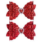 IKOLA Hair Bows for Girls Glitter Hair Clips with Rhinestones Heart Non Slip Metal Alligator Clips Hair Barrettes Sparkly Hair Accessories for Valentine's Day Christmas Back to School - Red