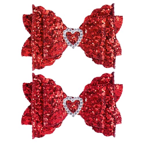 IKOLA Hair Bows for Girls Glitter Hair Clips with Rhinestones Heart Non Slip Metal Alligator Clips Hair Barrettes Sparkly Hair Accessories for Valentine's Day Christmas Back to School - Red
