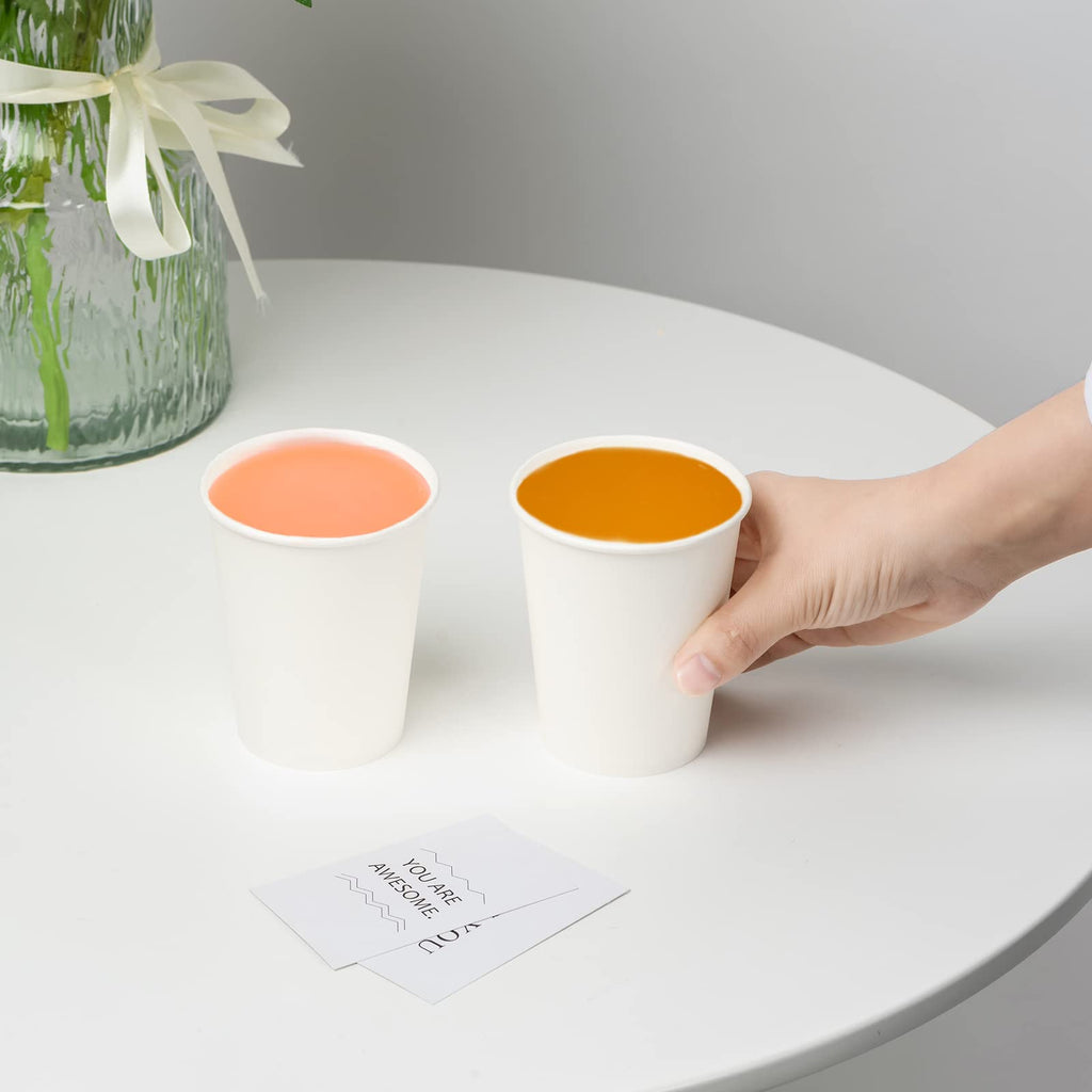 RACETOP [300 count ] Paper Coffee Cups 8 oz, Disposable Coffee Cups, Hot Beverage Cups, Ideal for Pub, Party, Office White