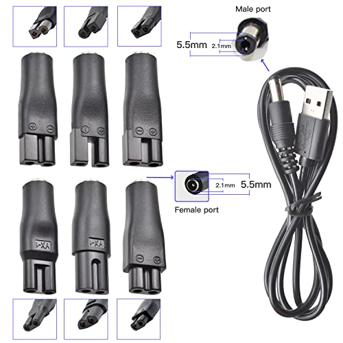 7 PCS Power Cord 5V Replacement Charger USB Adapter Suitable for Electric Hair Clippers, Beard Trimmers, Shavers, Beauty Instruments, Desk Lamps, Purifiers.