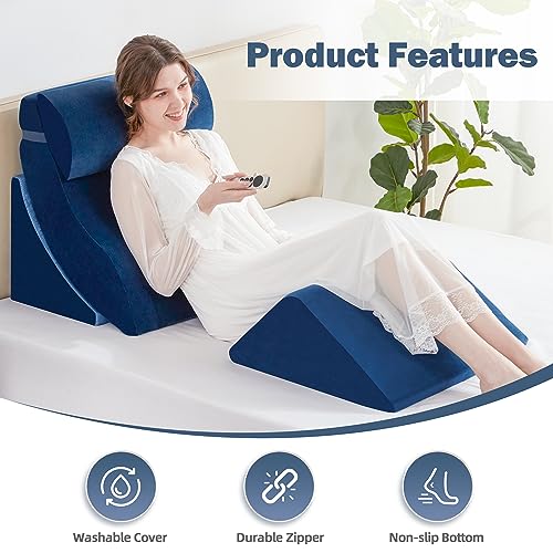 A2ZCOMFY Memory Foam Wedge Pillow Set for Sleeping, Post Surgery, Back Pain Relief - Blue