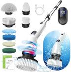 TUYU Electric Spin Scrubber, Full-Body IPX7 Waterproof Bathroom Scrubbe with Power LCD Display,8 Replacement Head for Adjustable Extension Handle Electric Cleaning Brush for Bathroom, Tub, Tile