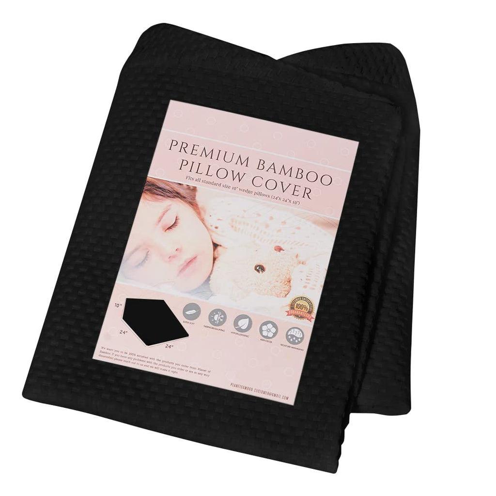 PLANETOFBAMBOO 100% Bamboo Fiber top Layer Replacement Wedge Pillow Cover (24 x 24 x 10) with Zipper - Sweat-Absorbent, Moisture-Wicking, Odor-Free Wedge Pillow Case (Black)